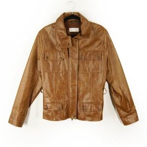 Vintage 70s Early 80s A Raspini Italian Tan Brown Leather Moto Riding Jacket